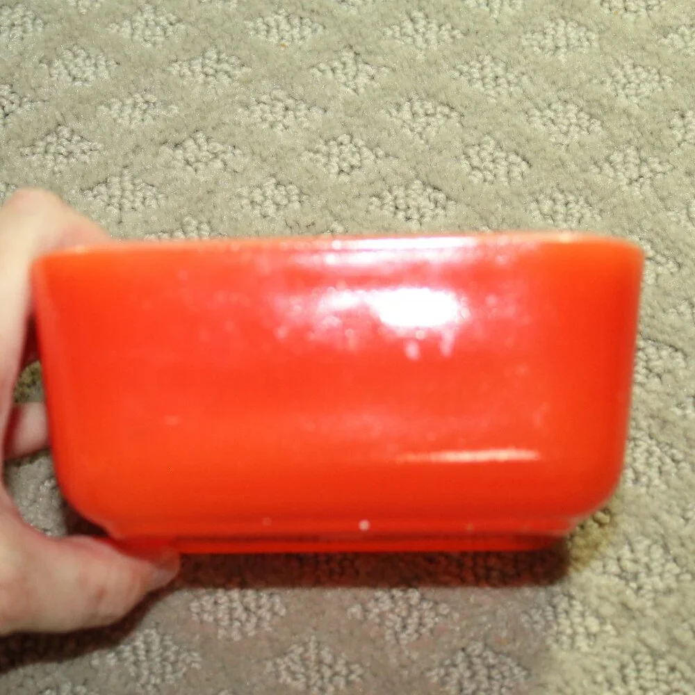 RARE!! Vtg 30s/40s McKee Square Red Milk Glass Refrigerator Storage Bowl no Lid